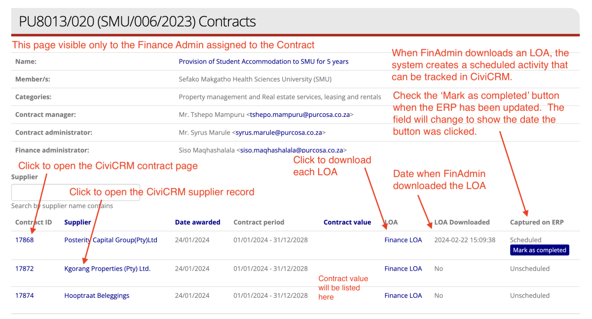 Finance admin - Contracts and LOAs
