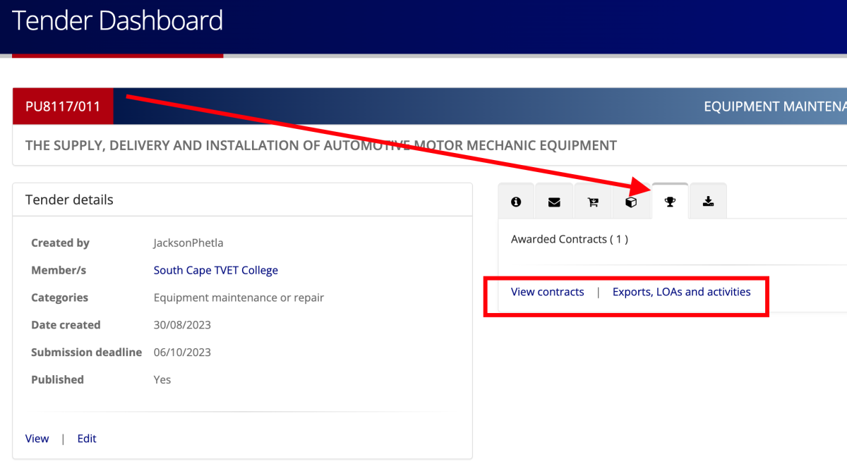 Tender dashboard - LOA
